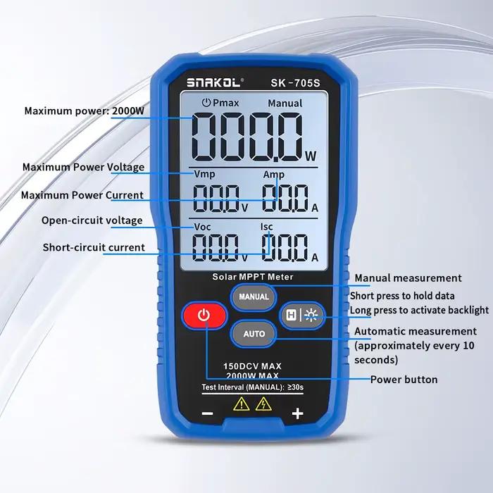 Testeur de panneaux solaires cretrust SK-705 MPPT pour mesures de puissance maximale 1000W occasionnels et professionnels太阳能功率计标题描述