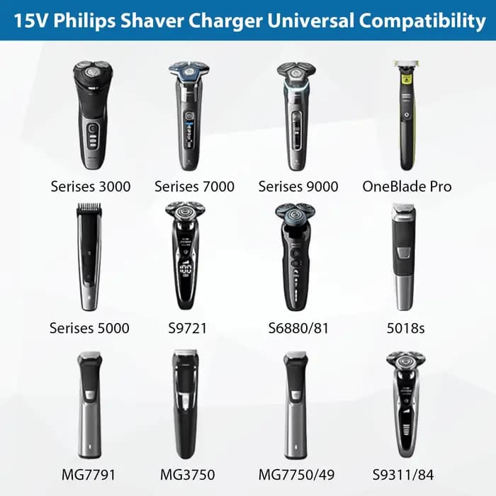 Adaptateur de cordon de chargeur de rasoir 15V, pour rasoir Philips série 3000 5000 7000/OneBlade Pro/MG7791 MG3750 MG7750 S6880/81 S9311