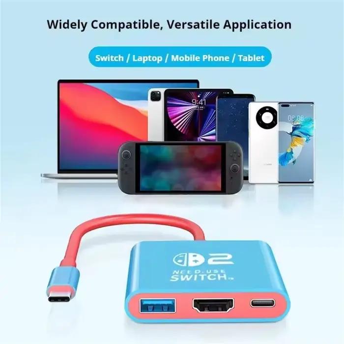 Station d'accueil pour Switch 2, Hub TYPEC 2,4K 60Hz avec HDMI et USB-C 3.0 PD100W, idéal pour Switch 2/Switch/OLED