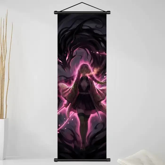 Affiche murale en tissu Demon Slayer Mitsuri Kanroji, décoration anime à suspendre pour chambre, salle de jeux, salon, décoration intérieure, cadeau