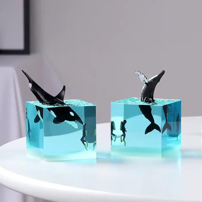 Ornement de cube de baleine marine, décoration de plongeur de requin d'océan, élection de baleine, modèle de baleine en résine, lampe de bureau, veilleuse LED, jouet Shoous