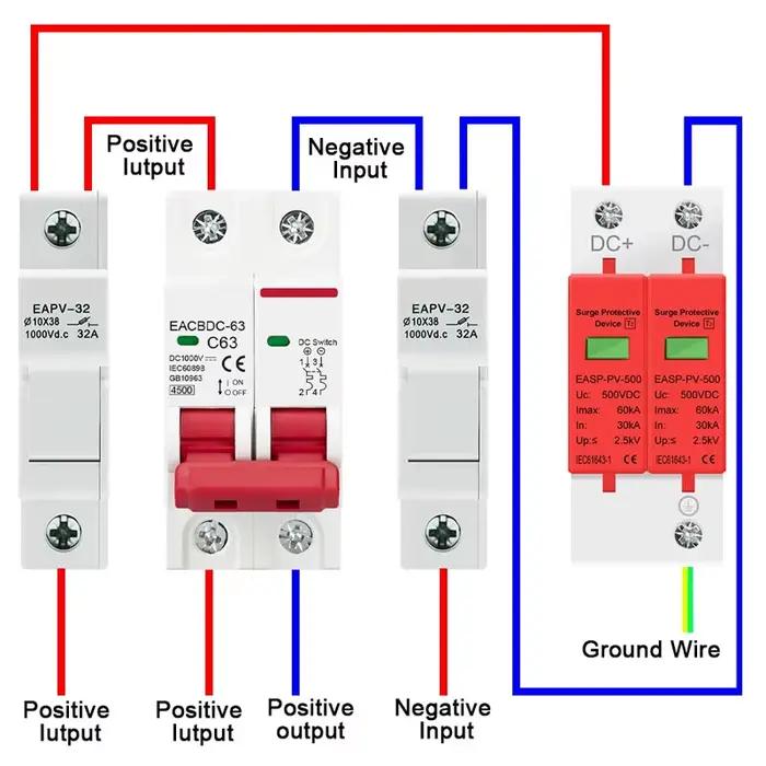 Parafoudre bipolaire CC 500V 800V 1000V 20KA 30KA 40KA 60KA pour protection contre les surtensions