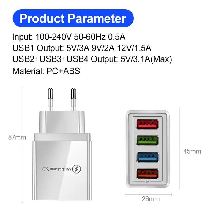 Chargeur USB rapide 3.0 avec prise EU/US