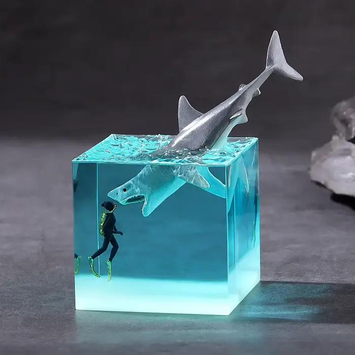 Ornement de cube de baleine marine, décoration de plongeur de requin d'océan, élection de baleine, modèle de baleine en résine, lampe de bureau, veilleuse LED, jouet Shoous
