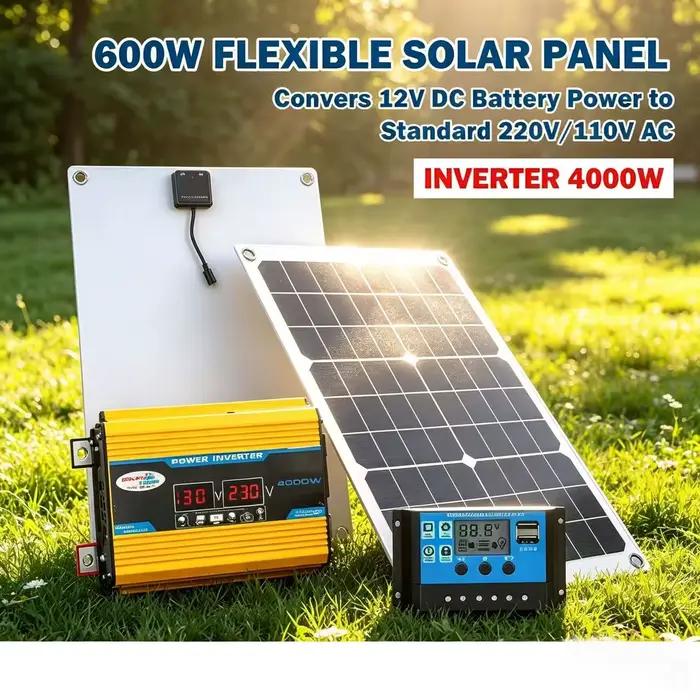 Kit Générateur Solaire 6000W avec Panneau Double Face 300W et Contrôleur MPPT Intelligent 100A pour Fermes, Camping-Cars, Camping, Zones Hors Réseau et Situations d'Urgence