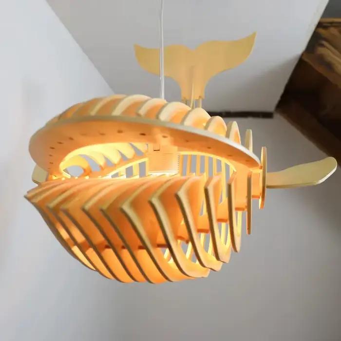 Grande lampe à suspension en forme de poisson en bois E27 suspension en forme de baleine en bois pour chambre d'enfants barre de Sushi japonaise conception de lustre Unique