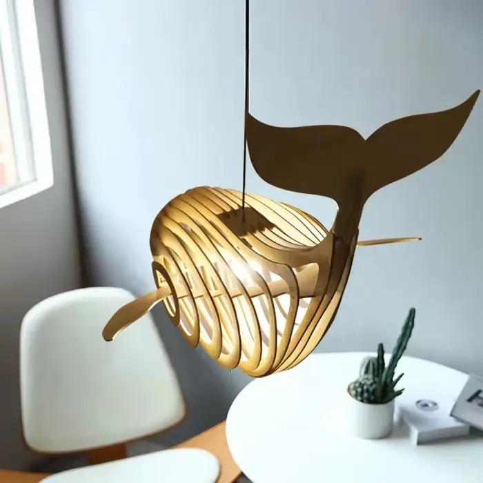 Grande lampe à suspension en forme de poisson en bois E27 suspension en forme de baleine en bois pour chambre d'enfants barre de Sushi japonaise conception de lustre Unique