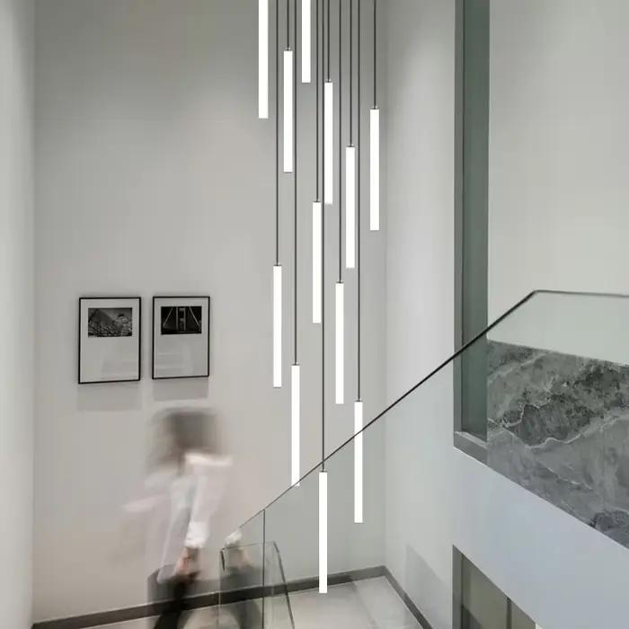 Grand lustre de plafond pour escalier, lampe LED longue pour la maison, l'hôtel, le hall, lampe suspendue, éclairage de lustre, lampe suspendue pour escalier
