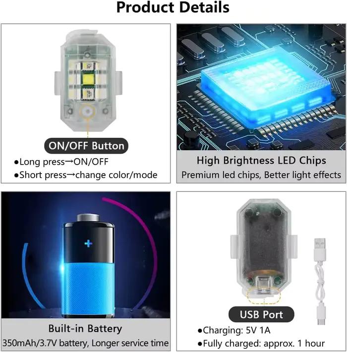 Lumières stroboscopiques pour voiture et moto, Flash Led, lampe d'avertissement Anti-collision, étanche, télécommande sans fil