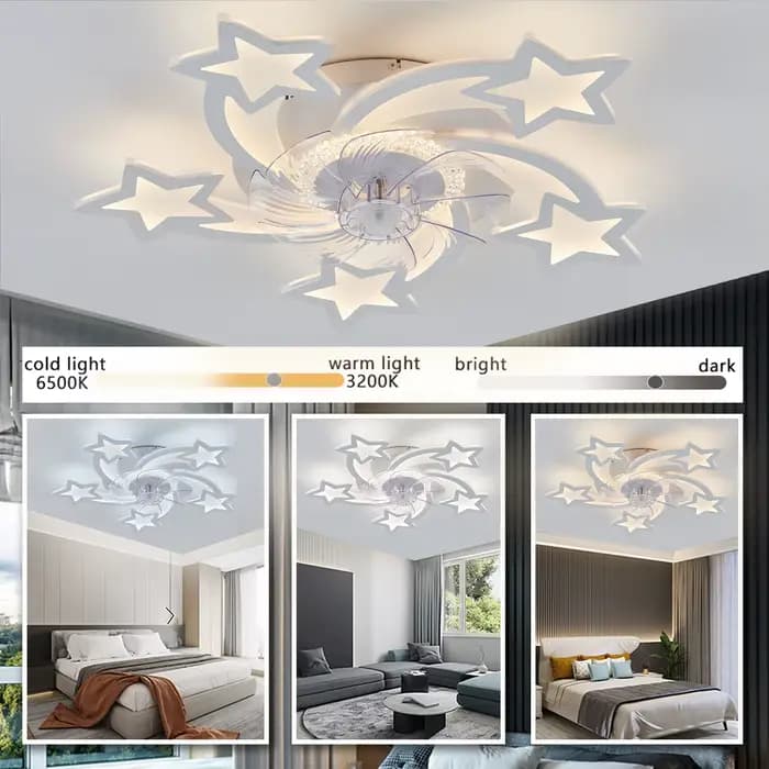 Nouveau ventilateur de plafond avec lumière, forme d'étoile, ventilateur électrique intelligent avec lampe pour chambre d'enfant, salon, décoration de la maison, lampe de plafond avec ventilateur