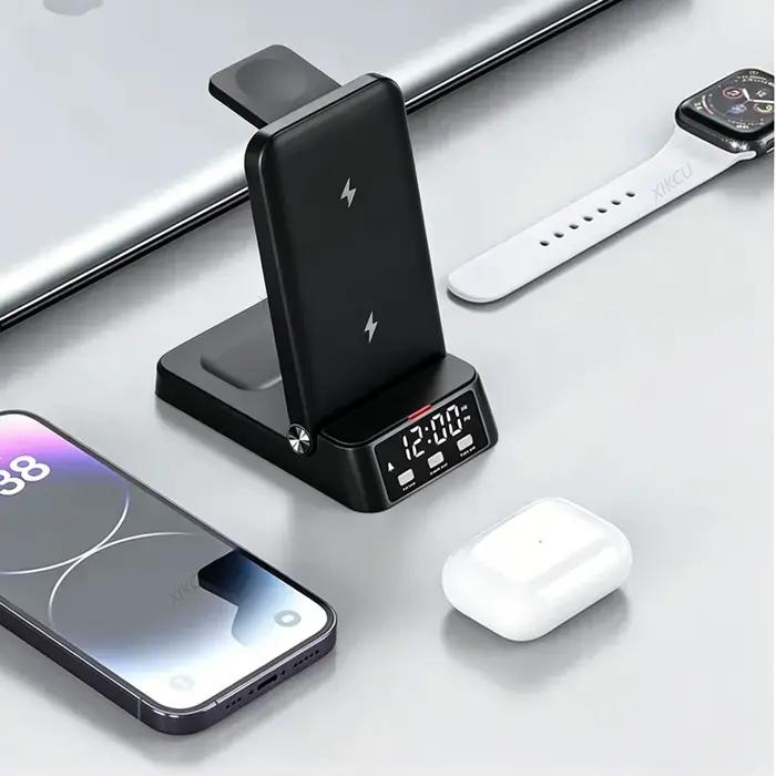 Station de charge rapide 4-en-1 pliable avec réveil et support de téléphone pour iPhone 17~12