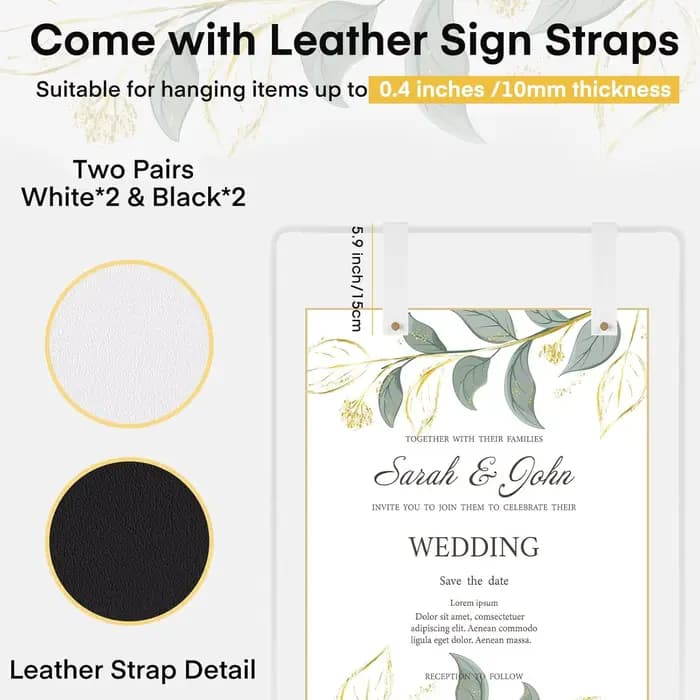 Support de panneau de bienvenue de mariage réglable avec 2 paires de sangles de suspension pour réception, supports de chevalet blancs robustes pour affiche de signe