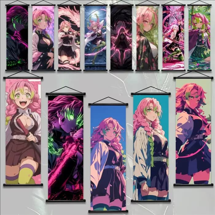 Affiche murale en tissu Demon Slayer Mitsuri Kanroji, décoration anime à suspendre pour chambre, salle de jeux, salon, décoration intérieure, cadeau