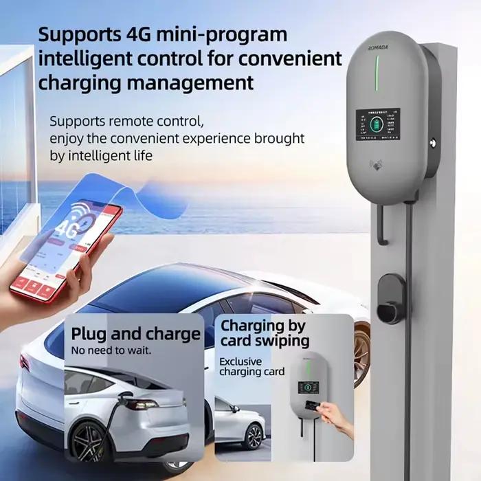 ROMADA EV Station de charge 32A chargeur de voiture de véhicule électrique EVSE Wallbox montage mural 7KW Type2 câble IEC62196 Bluetooth APP contrôle