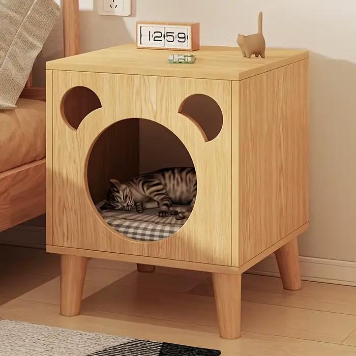 Maison pour chat en bois - Table de chevet - Nid de couchage intérieur confortable pour chats et chatons |   Meubles pour chats