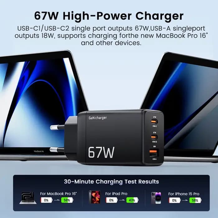 MOVESPEED 67W USB-C chargeur charge rapide 65W PD Type C PPS GaN chargeur adaptateur pour iPhone 16 Pro MacBook Air Samsung S24 Huawei