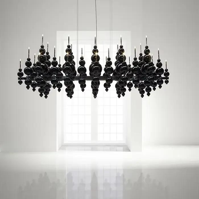 Lustre de Luxe Noir en Forme de Larmes de Lune, pour Plafond, Restaurant, Grande Table à Manger