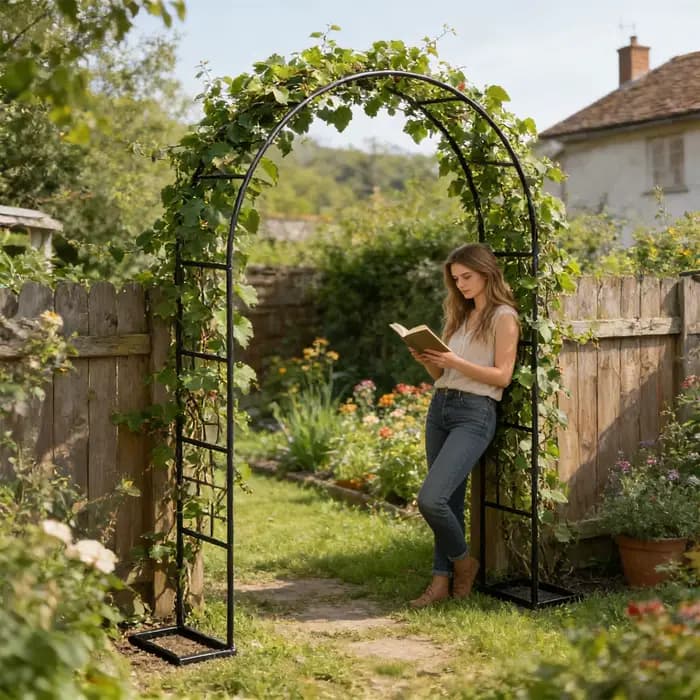 Arche de jardin en métal robuste en fer forgé, treillis de fond pour plantes grimpantes, pour jardin, pelouse, cour arrière, mariage, fiançailles