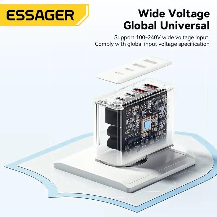 Essager 100W US/KR prise USB Type C GaN chargeur pour ordinateur portable Macbook PD Charge rapide pour iPhone 16 15