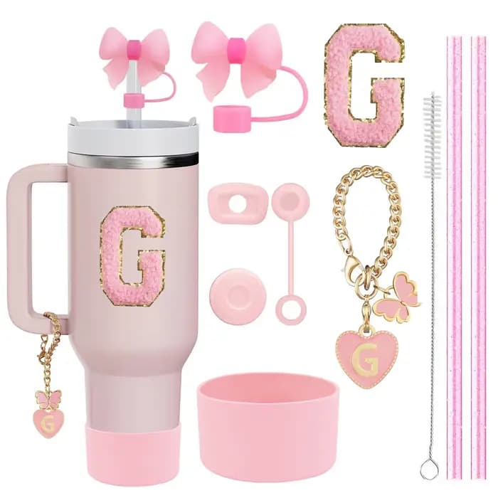 Ensemble d'accessoires pour tasse Stanley, 2 pailles et brosse et 1 chaîne à breloques en forme de fleur, 3 bouchons anti-déversement, housse de paille pour bottes, 10 pièces