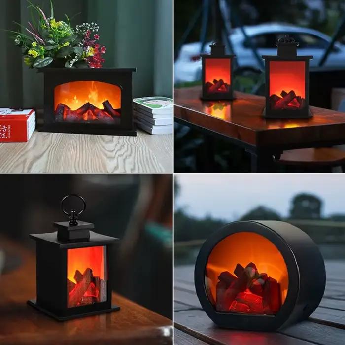 Lanterne de cheminée rétro à LED, lumière de simulation de flamme, alimentée par USB, lampe de nuit vintage pour la décoration intérieure de Noël, d'Halloween