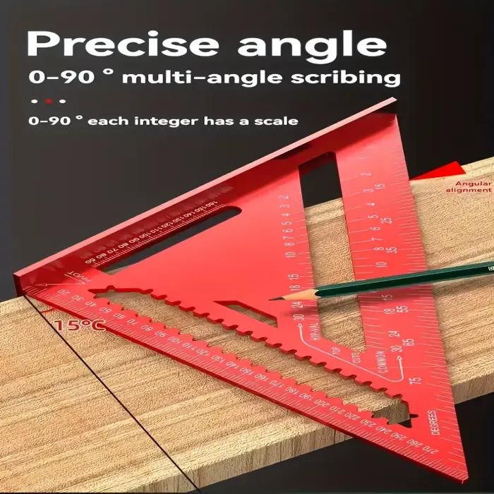 Carré en aluminium de précision-règle triangulaire rouge pour le travail du bois, projets de décoration et de conception pour la maison