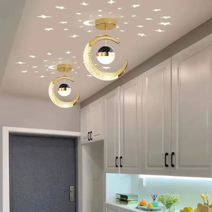 Plafonnier LED créatif avec étoiles de lune plafonniers Asile modernes or/noir atmosphère plafond suspension lampe Loft éclairage