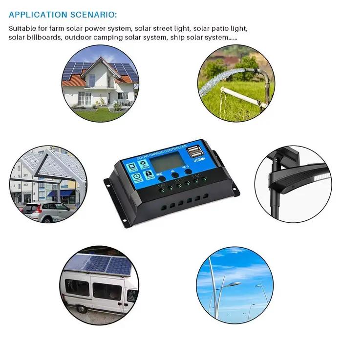 Contrôleur solaire PWM 12V/24V automatique. 30A20A10A LCD batterie PV cellule panneau chargeur régulateur lampe 100W 200W 300W 400W 500W