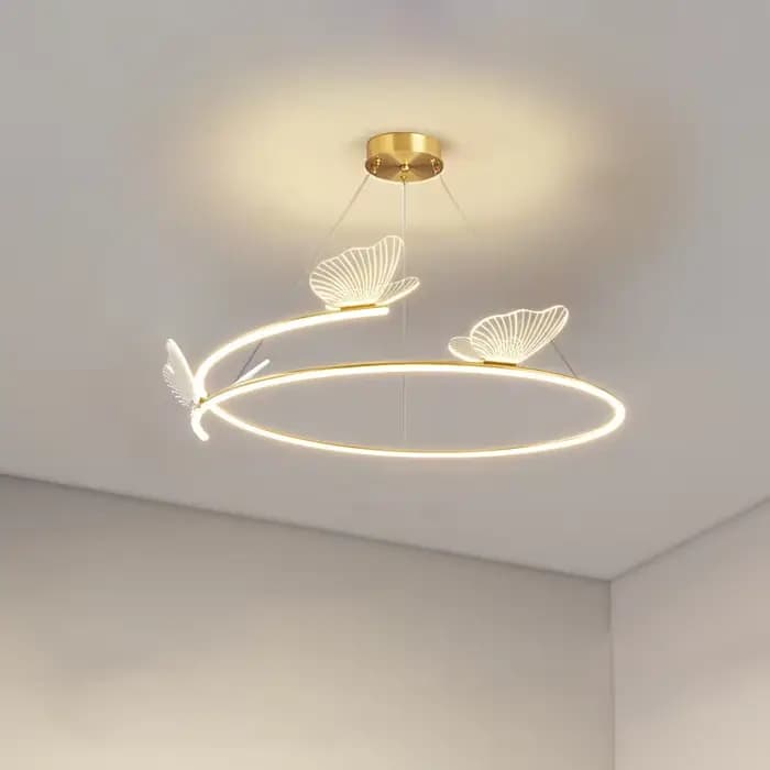 Lampe suspendue moderne pour salon, luminaire suspendu pour la décoration de la maison, lustre rond LED en forme de papillon, corps de lampe électro-plaqué