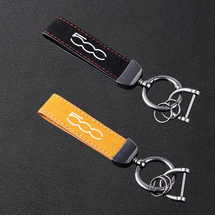 Porte-clés en cuir et daim pour Fiat 500 500c 500l 500x, accessoires de voiture de haute qualité