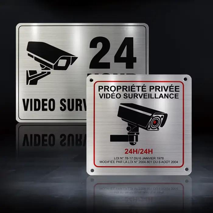 Panneau d'avertissement en métal, surveillance vidéo 24 heures sur 24, propriété privée, interdiction d'entrer, panneau de conseils de sécurité pour décorations murales intérieures et extérieures