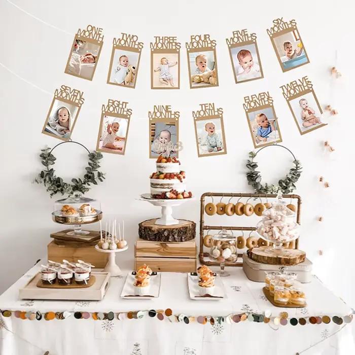 【P】Bannière photo pour anniversaire de bébé de 12 mois, cadre photo avec pinces pour l'anniversaire du bébé, décoration de fête d'anniversaire de mariage