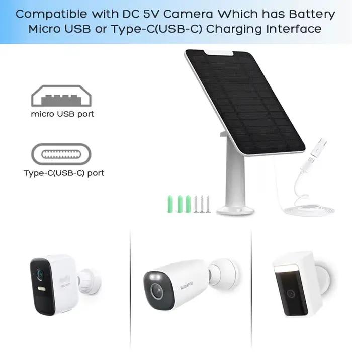Panneau solaire amélioré de 10 W compatible avec Eufy Solocam S340 S330 C210 E30 E40 E42 Eufycam 2 2C 3 3C Pro etc. Caméras de sécurité.