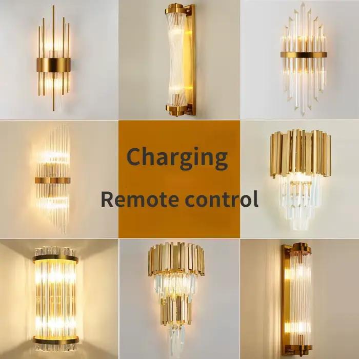 Applique Murale LED Dorée avec Batterie Rechargeable, Éclairage de Luxe Moderne, Clip Gratuit, pour Salon, E14