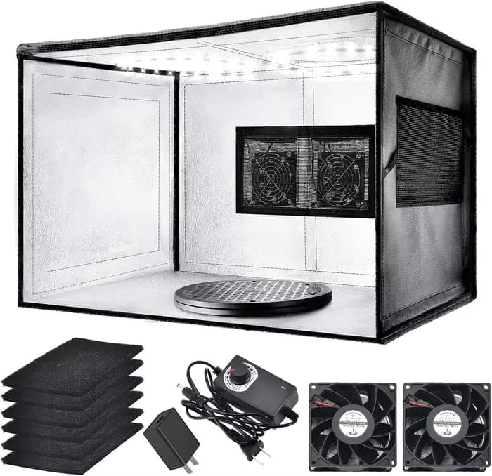 Cabine de peinture portable pour modèles et artisanat, poste de travail de peinture au pistolet avec plateau tournant et tuyau d'extension