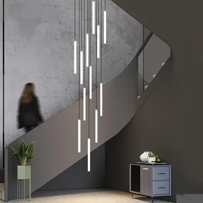 Grand lustre de plafond pour escalier, lampe LED longue pour la maison, l'hôtel, le hall, lampe suspendue, éclairage de lustre, lampe suspendue pour escalier