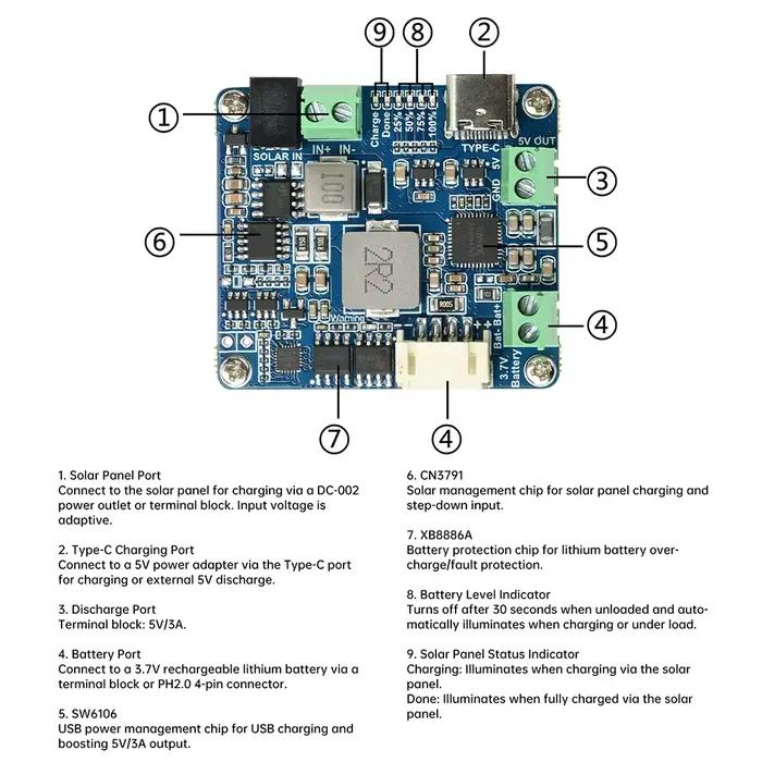 Module de gestion d'énergie solaire D pour Arduino/Jetson/Raspberry Pi