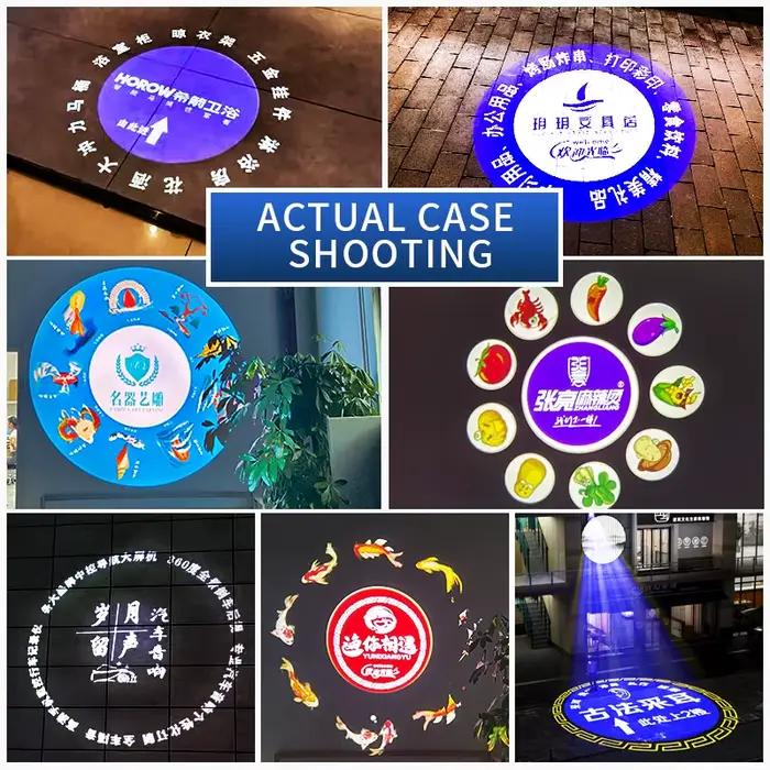 Lampe de projection publicitaire avec logo de magasin, avec motif de texte, tête de porte personnalisée, panneau rotatif, entrée, projecteur au sol extérieur