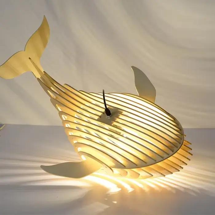 Grande lampe à suspension en forme de poisson en bois E27 suspension en forme de baleine en bois pour chambre d'enfants barre de Sushi japonaise conception de lustre Unique