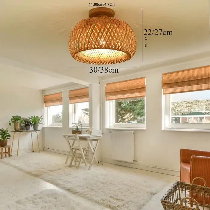Plafonnier tissé en bambou et bois, 1 pièce, Style minimaliste moderne d'asie du sud-est, idéal pour une salle de thé de ferme, une maison d'hôtes (sans ampoule)