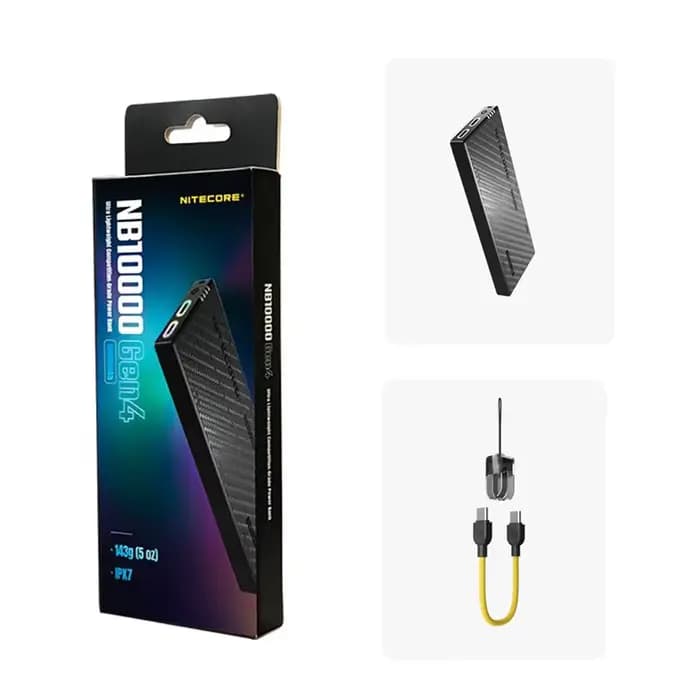 NITECORE NB10000 Gen4 10000mAh 9V Batterie externe en fibre de carbone 22.5W Charge rapide Powerbank mobile d'extérieur IPX7 Double USB-C