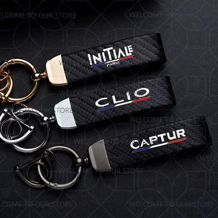 Porte-clés de voiture pour INITIALE PARIS Captur Clio, Logo de couleur française, widget en métal, accessoires d'ornements en cuir et Fiber de carbone