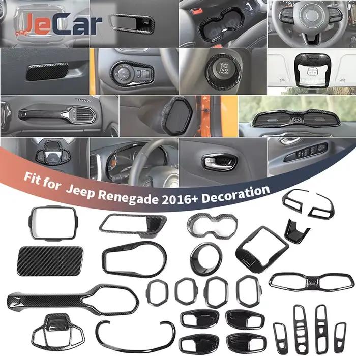 Accessoires d'intérieur de voiture pour Jeep Renegade 2016 up, décoration de volant, équipement de protection, commande centrale, autocollants de couverture ABS