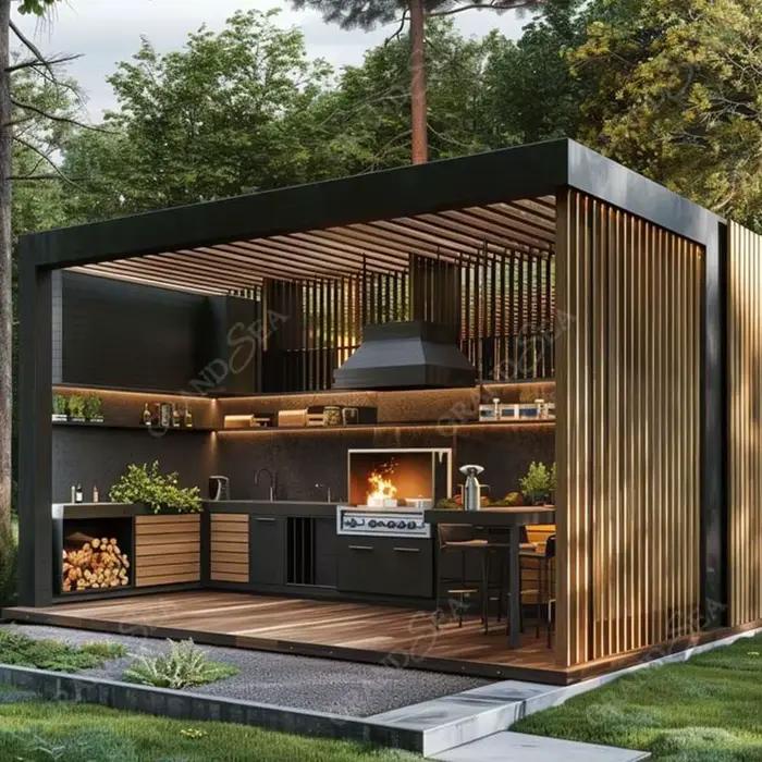 Pergola bioclimatique en aluminium avec persiennes motorisées et porte coulissante en verre pour extérieur occasions spéciales jardin refuge tranquillité