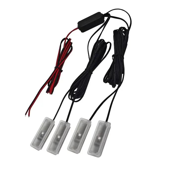 Lumière ambiante à 4 LED, éclairage de sol intérieur de voiture, connecté à l'alimentation ACC 12V, rouge, blanc, 6000K, bleu, jaune, vert, rose