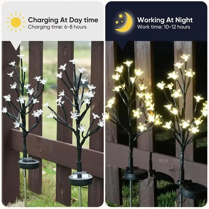Lampe de terre de fleur de cerisier solaire étanche alimentée par des lumières menées jardin pour la lumière de jardin cour fleurs chemin extérieur festif