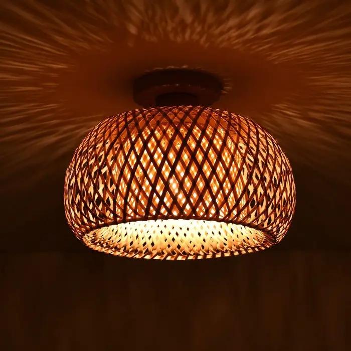 Plafonnier tissé en bambou et bois, 1 pièce, Style minimaliste moderne d'asie du sud-est, idéal pour une salle de thé de ferme, une maison d'hôtes (sans ampoule)