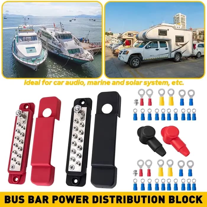 Barre de distribution de puissance 12V 180A pour bornier de voiture, système solaire automobile et bateau (noir et rouge)