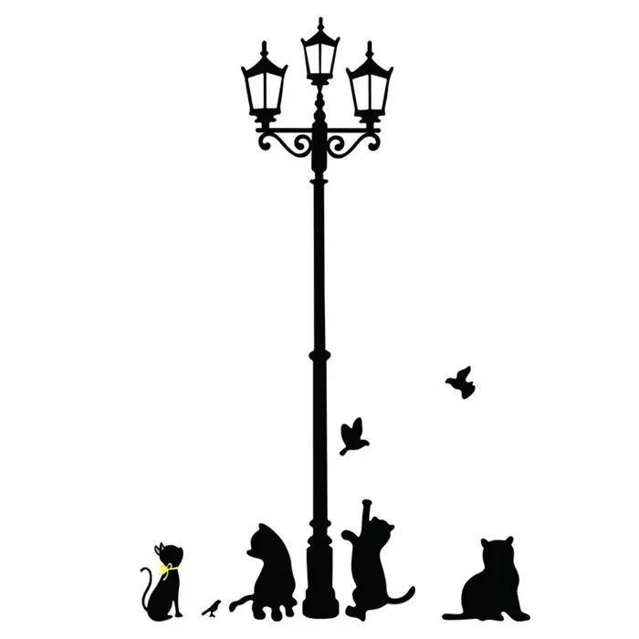 Lampe de prairie populaire bricolage, autocollant mural créatif, chats et oiseaux, dessin animé, décoration d'intérieur