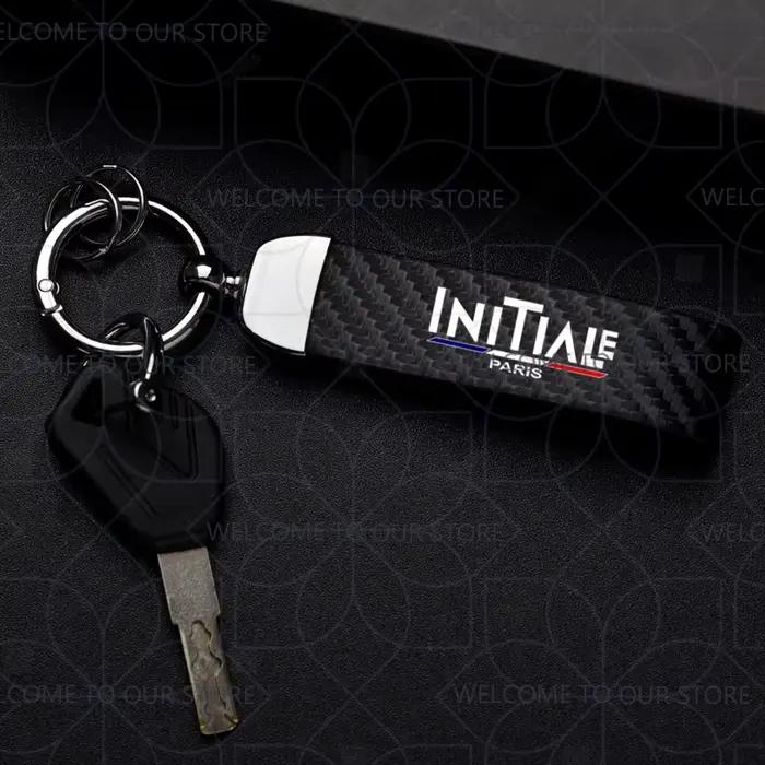 Porte-clés de voiture pour INITIALE PARIS Captur Clio, Logo de couleur française, widget en métal, accessoires d'ornements en cuir et Fiber de carbone